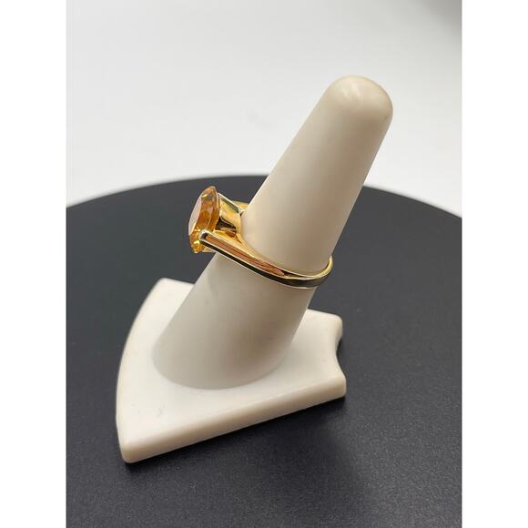 GSK Cushion Cut Citrine Sterling Silver Vermeil Cocktail Ring Sz 7.5 - Picture 3 of 12